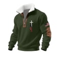 thumbnail image 2 of Men's Fleece Quarter Zip Sweatshirt, Cadet Collar Pullover with American Flag Print, Cozy No Hood Patriotic Sweater for Casual Wear, Daily Outfits Green XL, 2 of 3