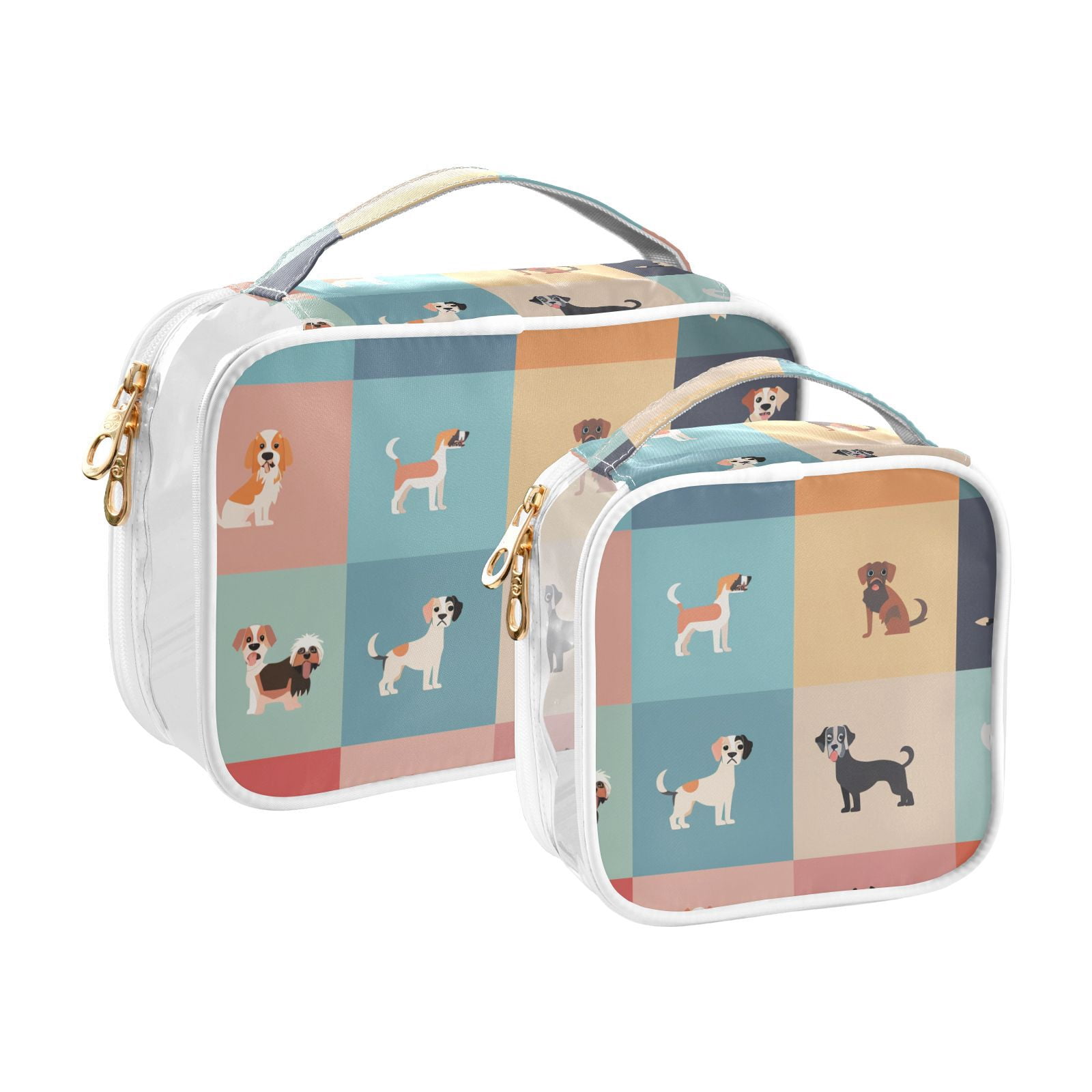Clear Makeup Bags with Handle Large Opening 2 Pack Set Toiletry Bag Quart Size Bag, for Women Man Traveling Travel Essentials, Toiletries and Other. Doggies