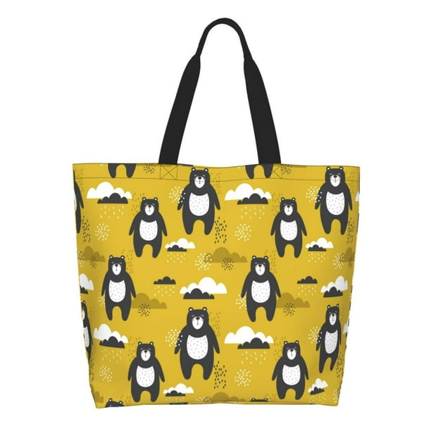 Balery Cartoon Bear Yellow Bolsa Tote Estilo Estético con Cremalleras, Bolsa de Hombro, Bolsa de Compras Grande y Plegable