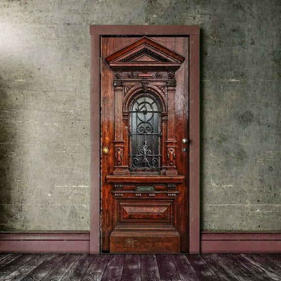 Wood Wallpaper on The Door Self Adhesive Wall Decal for Vintage Room Bedroom Door r Simulated Wooden