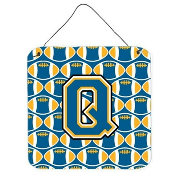 Letter Q Football Blue & Gold Wall or Door Hanging Prints, 6 x 0.02 x 6 in.