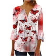 thumbnail image 2 of Tejiojio 2024 Fall Tunic Tops Women Fashion Printed Casual V-Neck 3/4 Sleeve Loose T-Shirt Blouse Tops Plus Size Cotton Womens Mexican Floral Print Blouses/Tops, 2 of 5