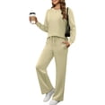 thumbnail image 2 of Women'S 2 Piece Lounge Sets Side Slit Outfits Wide Leg Tracksuit Comfy Loungewear Fashion Sweatsuit Khaki XXXL, 2 of 9