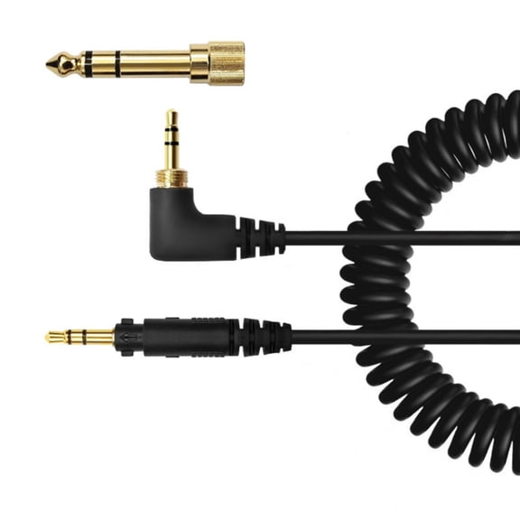 Spring Coiled Headphone Cable Cord with 3.5mm and 6.35mm Connectors Feature For EAH-DJ1200 Headphone Black