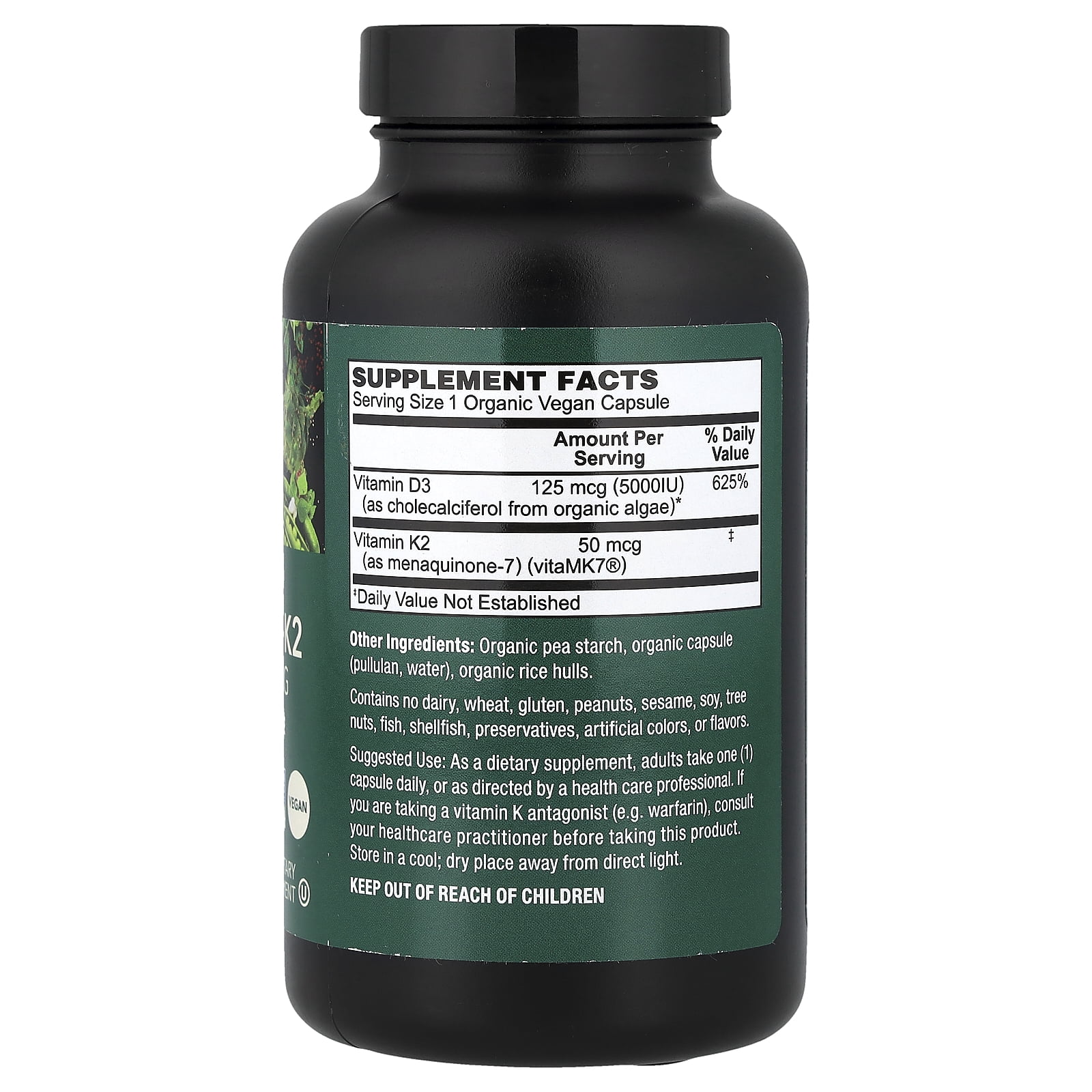 PlantFusion Organic Vegan, Vitamin D3 + K2, 120 Organic VegCaps