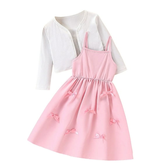 GBSYEWXS Casual Outfits Sets For Child Girls Crew Neck Bow Print Leisure Soft Red Clothing Set Size 5-6 Years