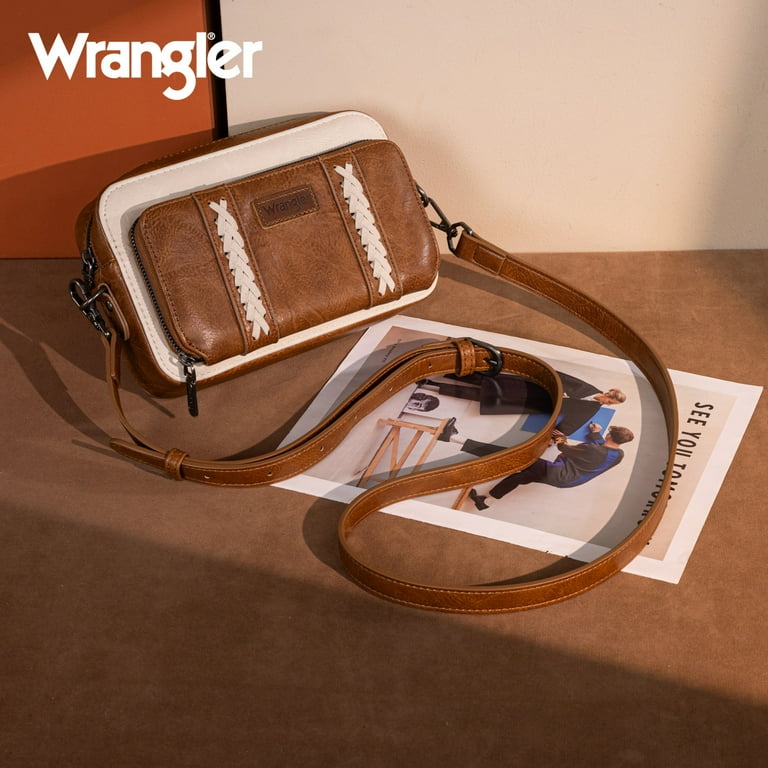 Wrangler Small Crossbody Wallet Purse, Brown-Beige Vegan Leather photo 5