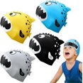 thumbnail image 1 of gorros de natación de silicona para niños de 3 a 12 años, divertidos gorros de natación con tiburón de dibujos animados y aletas para cabello largo y corto., 1 of 5
