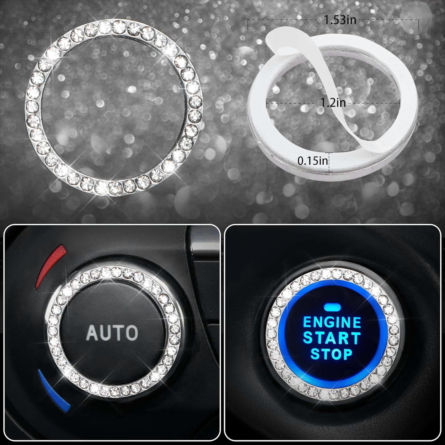 CAR PASS 11 PCS Bling Diamond Car Accessories for Women, Sparkly Rhinestone Steering Wheel Cover, Bling Seat Belt Cushion, Glitter Shift Knob Cover, Car Cup Holder Coaster, Cute Interior Sets Black