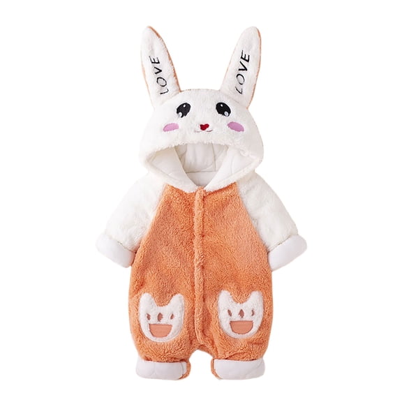 TEAJOPSUU Baby Fleece Winter Warm Clohtes Infant Fluffy Hooded Rompers Toddler Button Down Animal Onesie Jumpsuits Casual Thick Outfits for Boys Girls A-Orange
