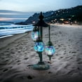 thumbnail image 4 of SILVERFEVER Moroccan Lamps Mosaic Turkish Lamp -Three Tier Lanterns Colorful Handmade Glass Floor or Table with E 12 Bulbs Blue Shades Eggshapped, 4 of 8