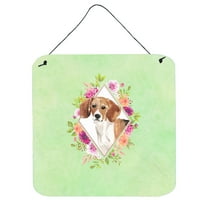 Carolines Treasures CK4425DS66 Beagle Green Flowers Wall or Door Hanging Prints 6x6 multicolor