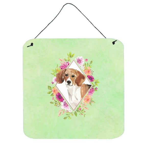 Carolines Treasures CK4425DS66 Beagle Green Flowers Wall or Door Hanging Prints 6x6 multicolor