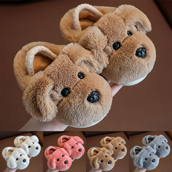 Slippers for Kids Winter 3D Puppy Cute Non Slip Cozy Shoes Cozy Casual Fall Warm Closed Toe Pull On Toddler Girl Shoes Grey Sizes 18-24 M