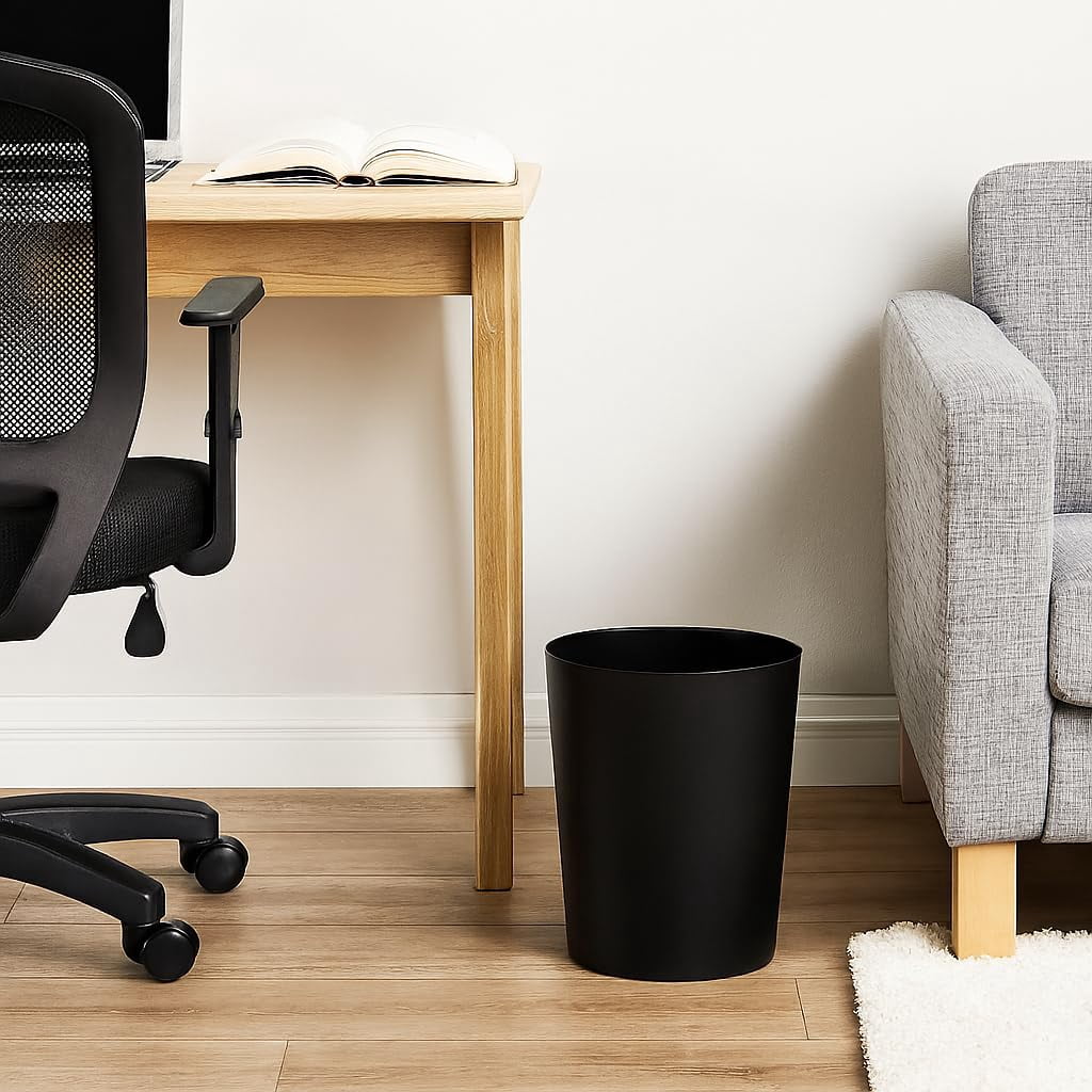 5 Gallon Plastic Bathroom Trash Can, Matte Black Garbage Bin Without Lid for Home Office Bedroom Kitchen