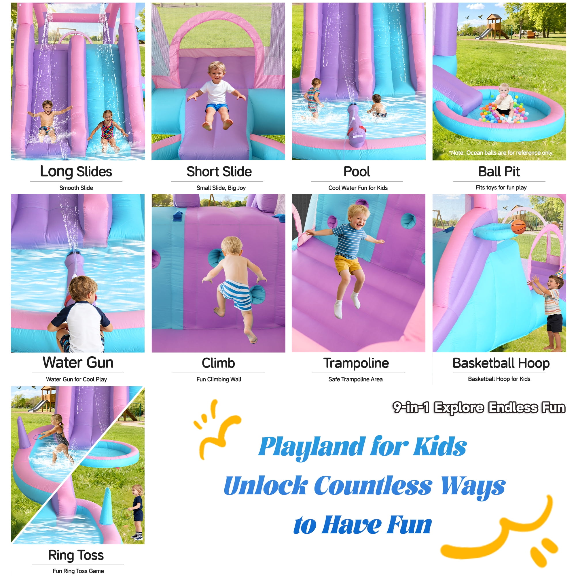 Anypool Inflatable Water Slide Bounce House 9-in-1 Backyard Water Park Double Racing Slides Splash Pool Ages 3-8