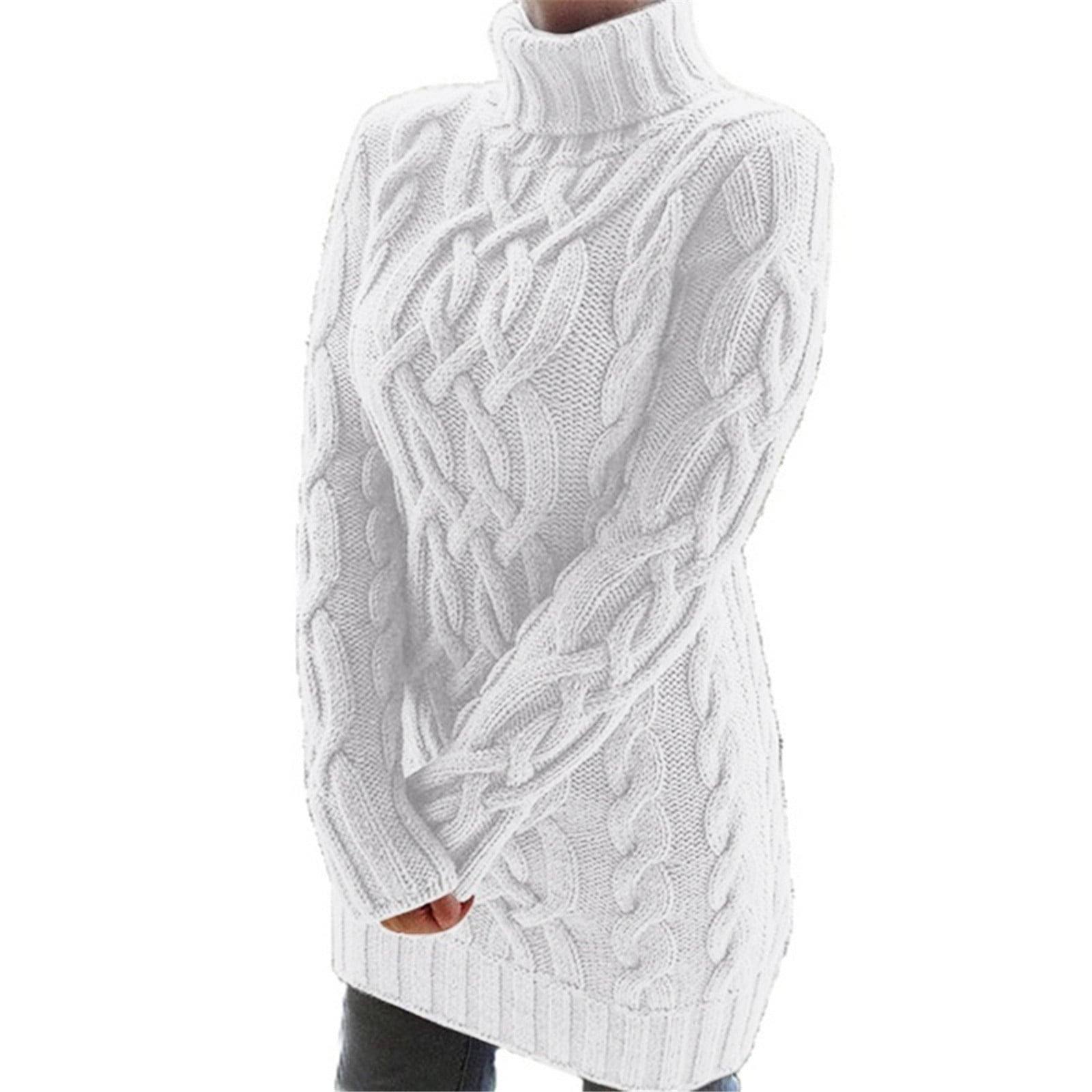 Shiusina Women Long SleeveTurtlenec Winter High Waist Loose Sweater Dress Pullover Jumper White L, Women's, Size: Large