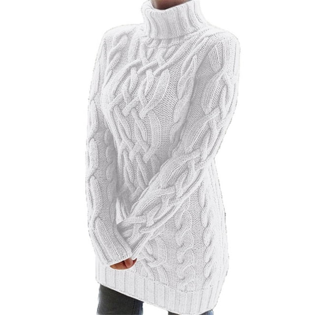 (Liquidation) IDALL Col Roulé Hauts Vestes pour Femmes Pull-Over Taille Haute Hiver Long Pull Ample Robe Pull Automne 2024 Robe Pull Blanc m