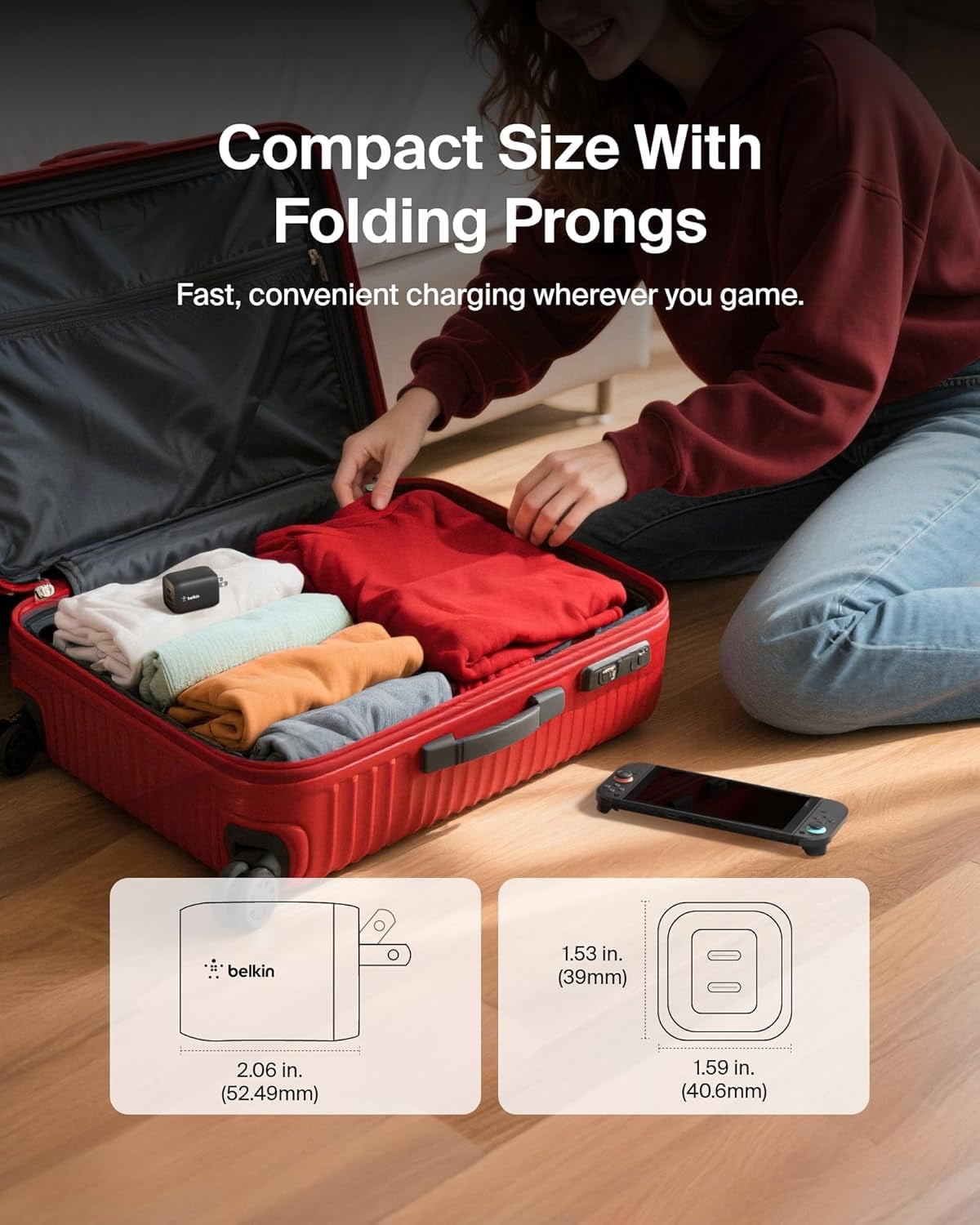 Belkin Gaming Dual USB C Charger Block for Nintendo Switch 2 and Pro Controller w/ 65W GaN Fast Charging, Compatible with Apple iPhone, iPad, MacBook, Samsung Galaxy, Google Pixel & More - Black
