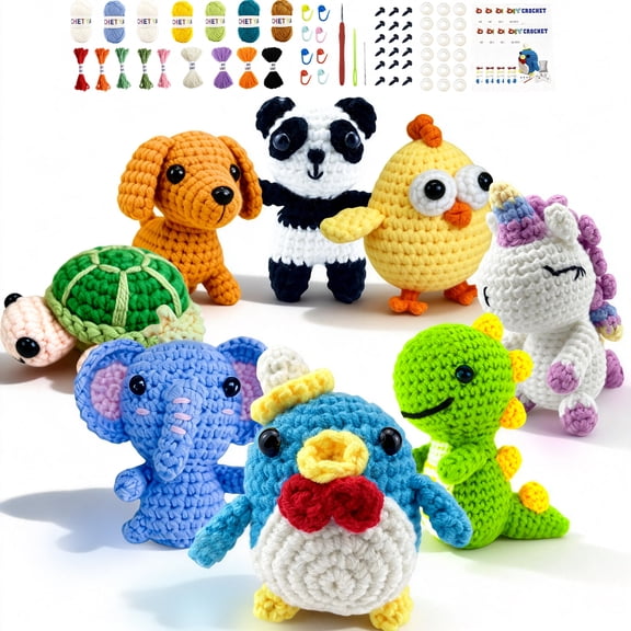 Cosminy Crochet Kit for Beginners Kids & Adults, 8 Pcs Amigurumi Animals Crochet Kit, Step-by-Step Video Tutorials & Yarn, Christmas Birthday Holiday Gift