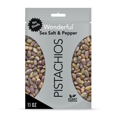 Wonderful Pistachios No Shells, DEF29 Sea Salt & Pepper Flavored Nuts, 11 Ounce Resealable Bag, Protein Snacks, Gluten Free, Healthy Snack