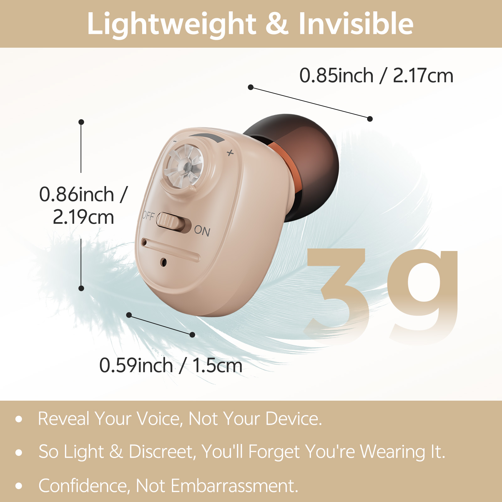 Delmicure Hearing Aids for Seniors Rechargeable with Noise Cancelling, Invisible, VHP-1607, Pair, Beige