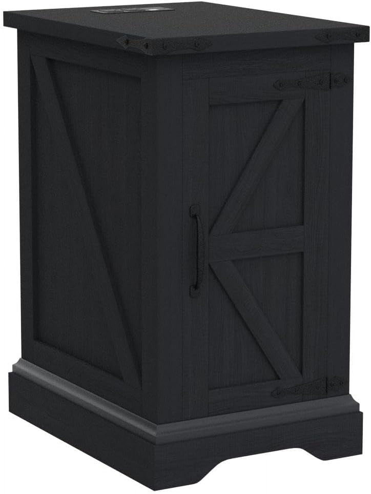 T4TREAM Farmhouse Nightstand with Charging Station, Wood End Table Side Table, Black