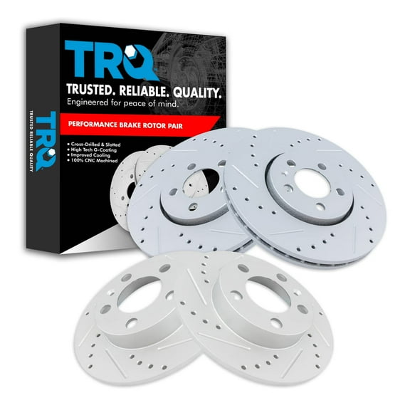 TRQ Front and Rear Performance Brake Rotors Set Premium G-Coated Cross Drilled & Slotted Fits Select 1999-2010 Volkswagen Beetle 1999-2006 Golf 1999-2005 Jetta