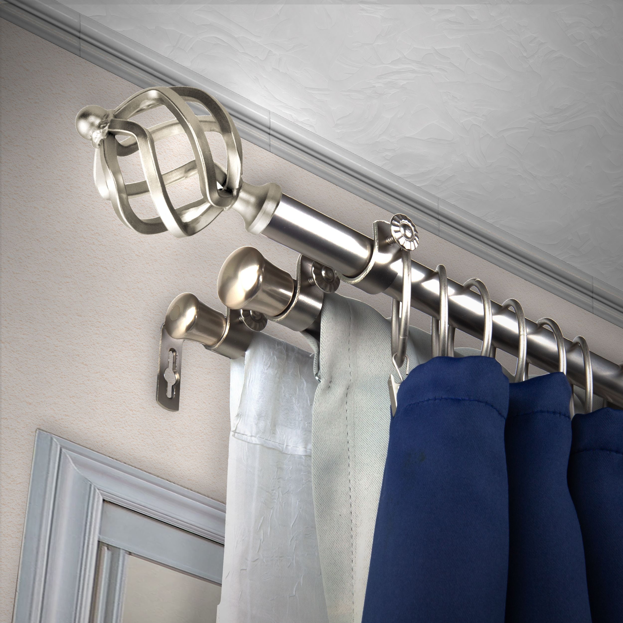 Walter 13/16 inch Triple Curtain Rod 48-84" - Satin Nickel
