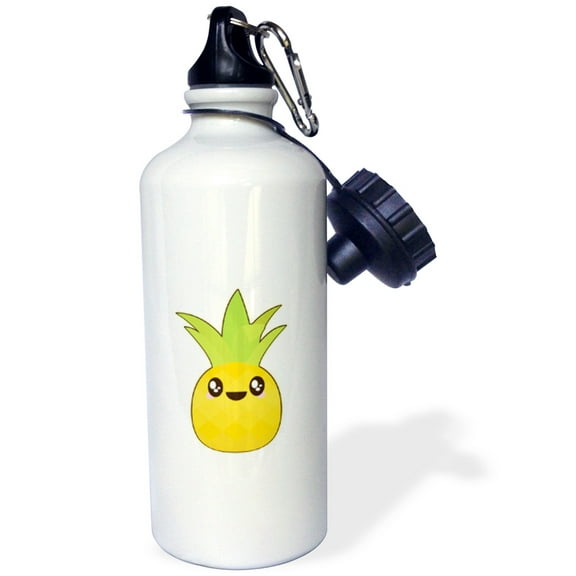 3dRose, Cute Kawaii Cartoon Fruit Pineapple, Flip Straw 21oz Water Bottle