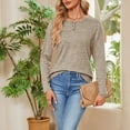 thumbnail image 2 of Aboser Cotton T Shirts for Women Long Sleeve Henley Shirt Dressy Casual Button Up Tops Comfy Moisture Wicking Layers Solid Color Crewneck Blouses, 2 of 8