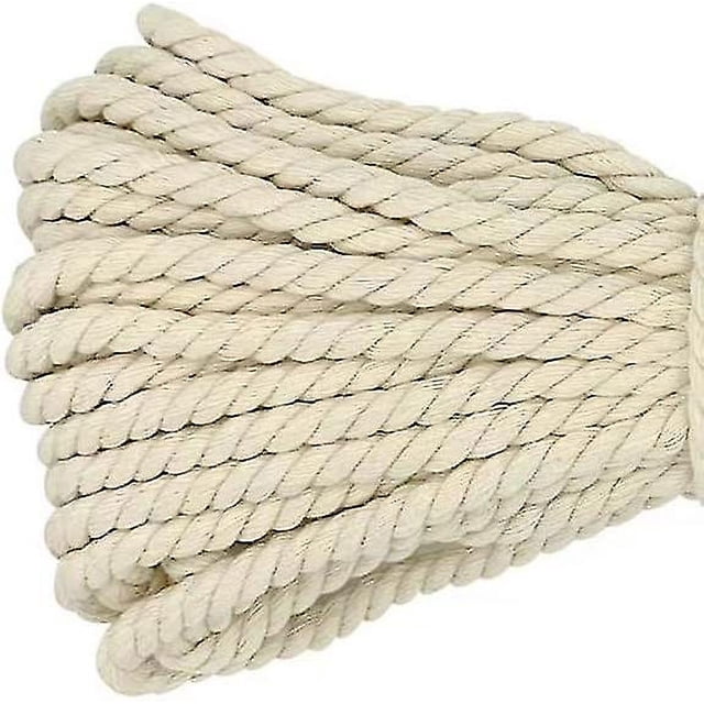 Cuerda de macramé, cuerda gruesa de algodón trenzado grueso, 8 mm x 20 m, color beige