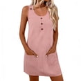 thumbnail image 2 of ClodeEU Women's Round Neck Sleeveless Button Cute Mini Dress,Casual Loose Summer Sundress Pink,Women's Plus L, 2 of 8