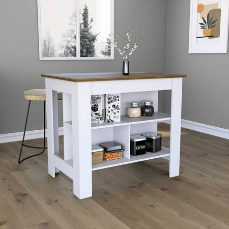 White/Walnut Kitchen Table / Three Open Shelves for Kitchen Towels