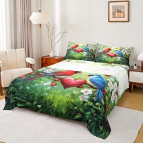 Manfei Cute Country Daisy Bed Sheets,Western Rustic Cardinals King Sheets,Red Blue Green Sheet Set For Men Women,Luxury Bedroom Decor,4pcs