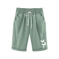 thumbnail image 3 of Jinhomg Summer Casual Shorts For Girls Knee Length Linen Shorts Lightweight Comfy Elastic Drawstring Waist Short Pants With Pockets Green 5-6Years, 3 of 6