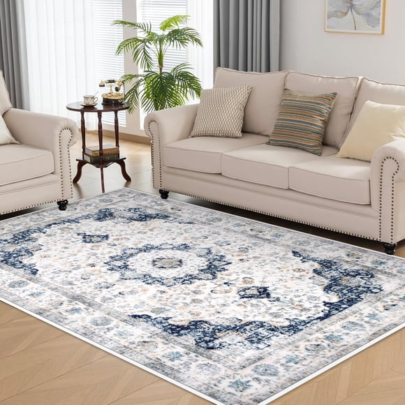 Meafeng 5'3" x 7'7" Area Rugs, Washable Rug for Bedroom Living Room, Home Decor Non-Slip Carpets(5x8), Blue