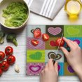 thumbnail image 3 of Country Cutting Board, Patchwork Themed Heart Shaped with Varying Backgrounds Love Art, Decorative Tempered Glass Cutting and Serving Board, Large Size, Multicolor, by Ambesonne, 3 of 5