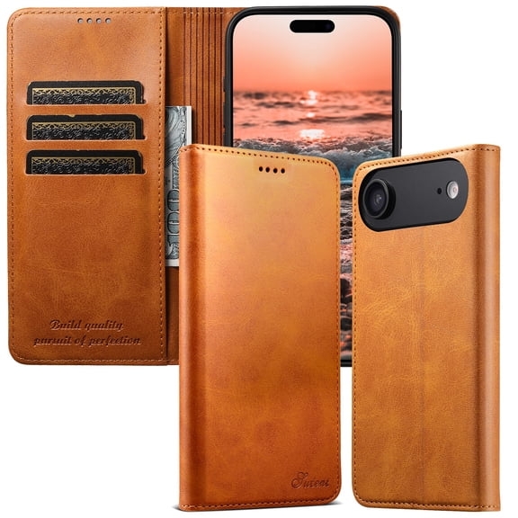 Poweltek Wallet Case for iPhone Air, Magnetic PU Leather Card Holder Cash Pocket Flip Stand Protective Cover, Yellow