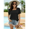 thumbnail image 3 of Women Summer Square Neck Ruffled Tops Short Sleeve Blouse Casual T-Shirt Top, 3 of 5