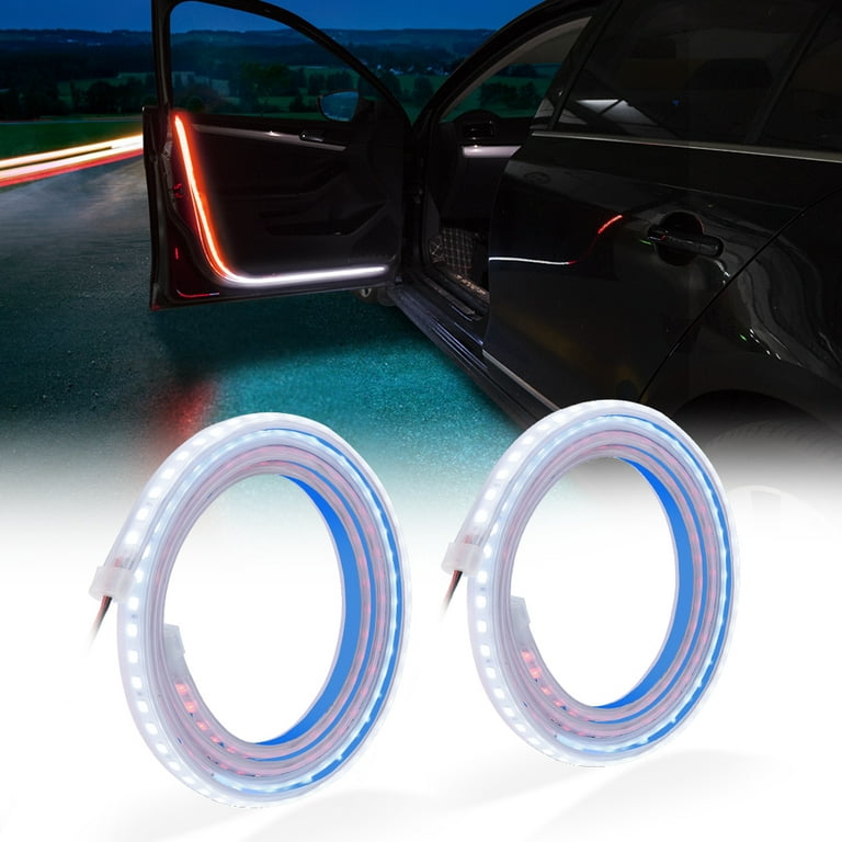 Mictuning Car Door LED Strip Warning Lights, 12V Dual Color White and Red  Flash Safety Anti Rear-end Collision