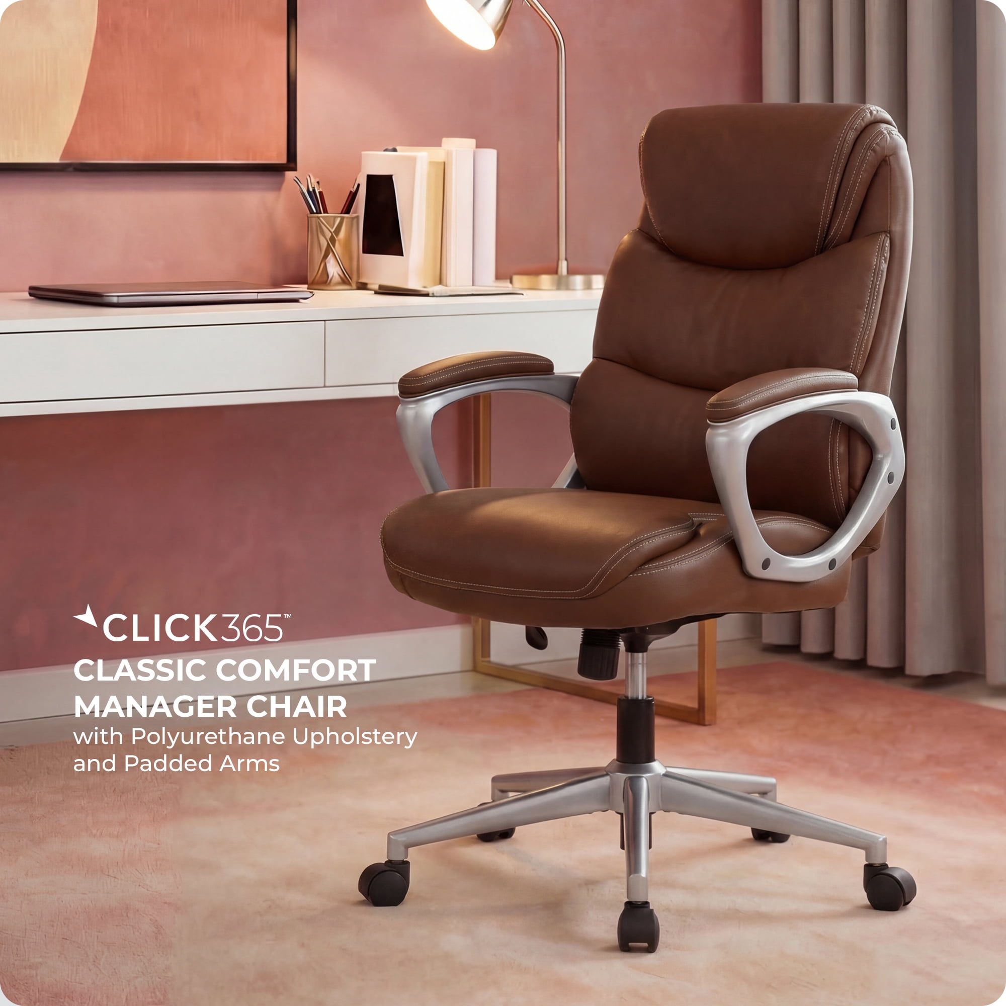 Click365 Adult Polyurathane High Back Indoor Commercial Ergonomic Office Chairs Office Chair, Brown