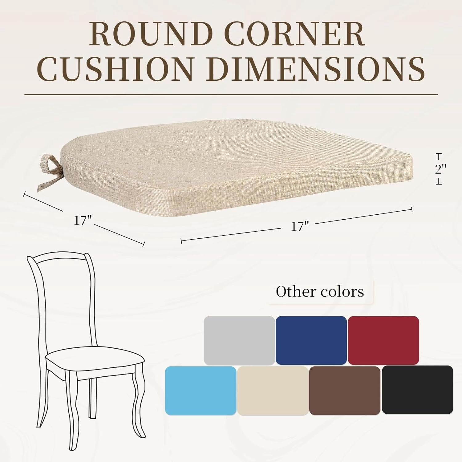 Outdoor Chair Cushions, 17" x 17" x 2" Patio Chair Cushions for Outdoor Furniture, Indoor Dining Seat Chair Pads with Ties, for Patio, Garden, Living Room