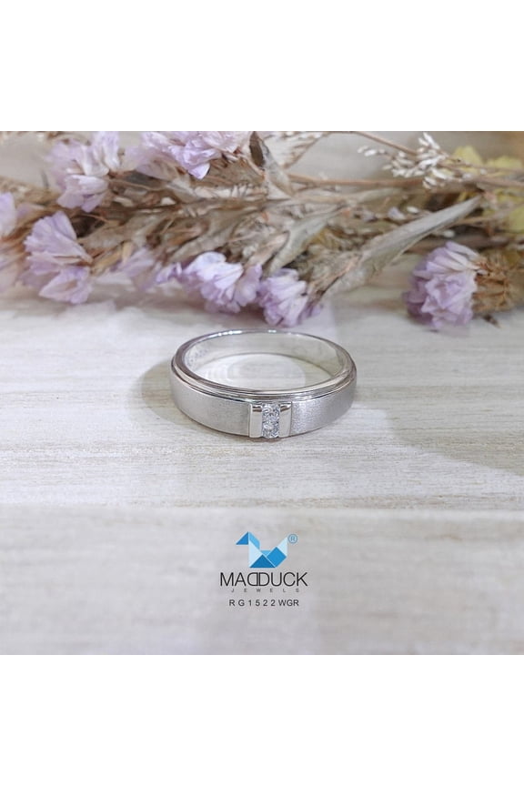 Two 0.03 Cts Cubic Zirconia / Sterling Silver 925 Ring / Rhodium plated Nickel-Free / MadDuckJewels RG1522WGR / Thailand Jewelry