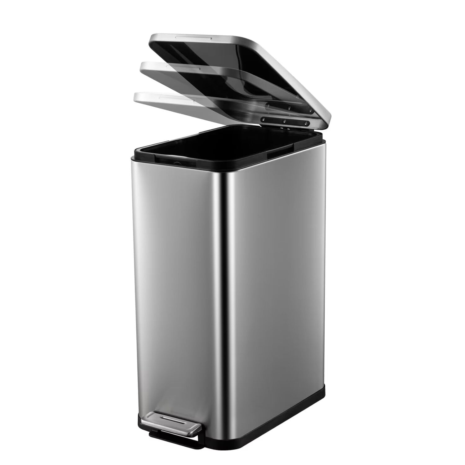 ATENOW Slim Kitchen Trash Can 13 Gallon Hands-Free Stainless Steel Trash Can with Lid, Step Pedal, Rectangular Trash Bin Wastebasket for Kitchen, Office, Bedroom, Living Room