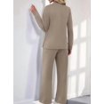 thumbnail image 6 of Two Piece Sets for Women Fall Outfits Long Sleeve Lounge Sets Side Slit Wide Leg Pants Camel Color M, 6 of 7