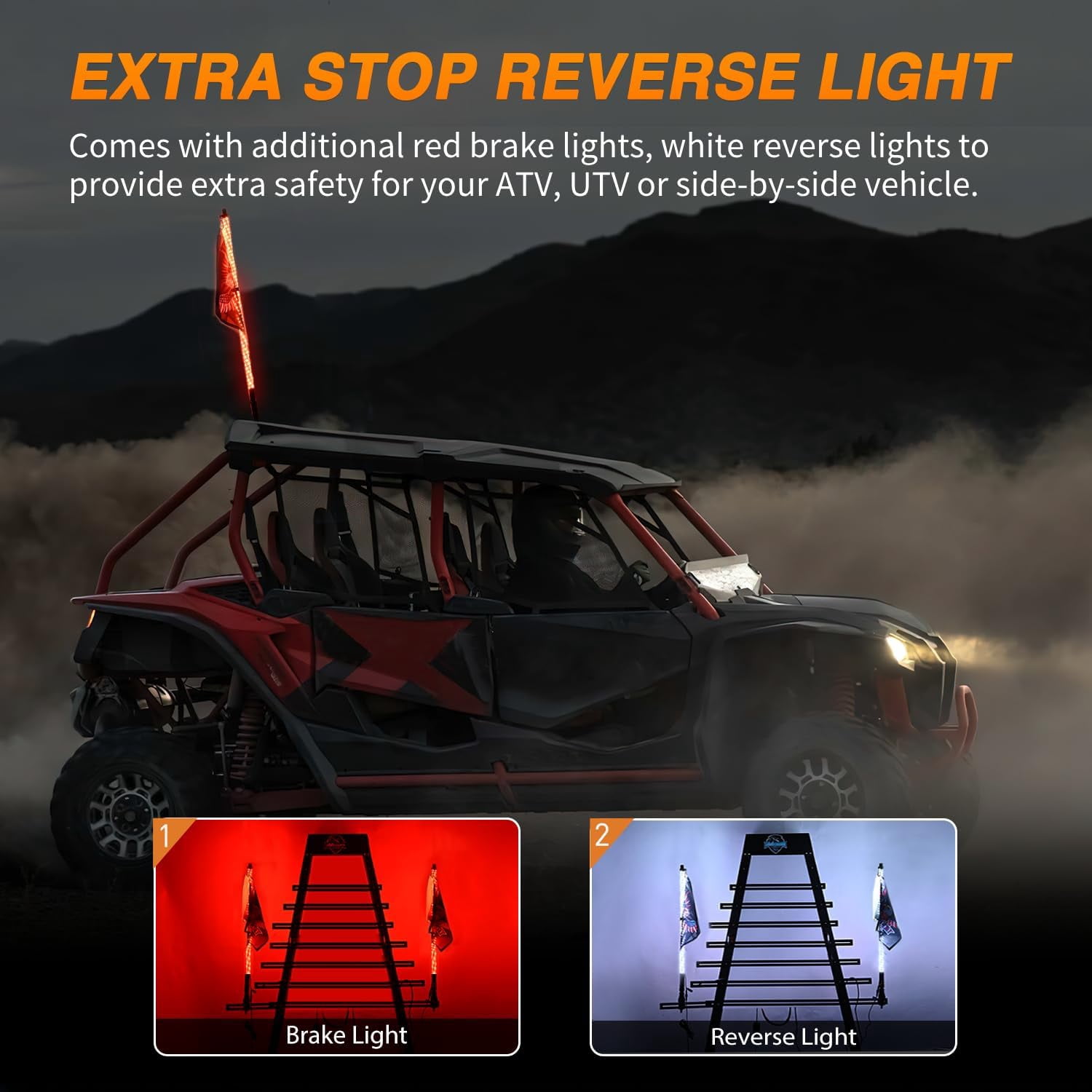 Nilight RGB Whip Light 1PC 4FT Lighted Antenna Whips with Remote & App Control DIY Chasing Patterns Brake Reverse Lights for ATV UTV Polaris RZR Can-am Dune Buggy Pickup Trucks Jeep