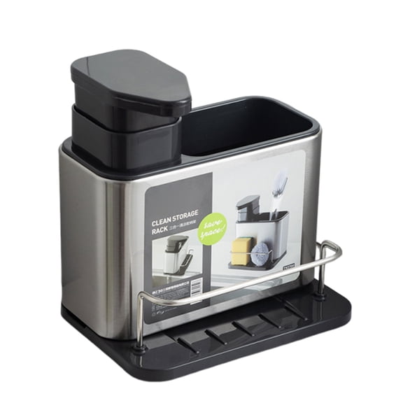 Kitchen Organization Stainless Steel Sponge Holder 3 in 1 Soap Dispenser Kitchen Sink Organizer with Drain Holes Sink Soap Pump and Holder for Sponge Scrubber Brush