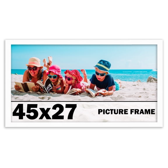 45x27 Frame White Solid Wood Picture Frame Includes UV Acrylic Shatter Guard Front, Acid Free Foam