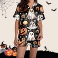 thumbnail image 4 of Weebloom Halloween Summer Pajamas For Women Set Pumpkin Leisure Silk Satin Short Sleeve Button Down Tops And Shorts Set Sleepwear Nightwear Pjs Loungewear Black L, 4 of 7